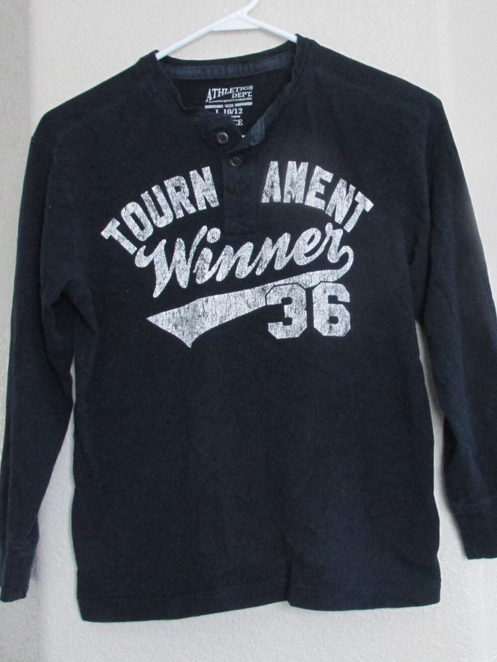 Athletics Dept. Pullover T Shirt Youth Boys Size L 10/12 Navy Blue Long Sleeve